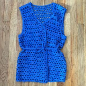 Vintage Blue Handmade knitted knit vest with belted waist